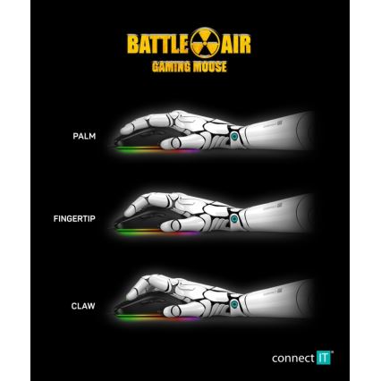 CONNECT IT CMO-5511-BK -Rato para jogos LED RGB com fios 200-12800 DPI preto