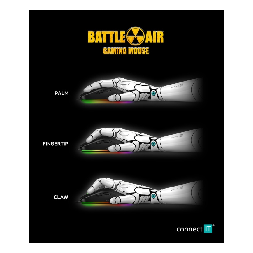 CONNECT IT CMO-5511-BK -Rato para jogos LED RGB com fios 200-12800 DPI preto