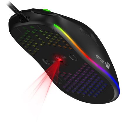 CONNECT IT CMO-5511-BK -Rato para jogos LED RGB com fios 200-12800 DPI preto