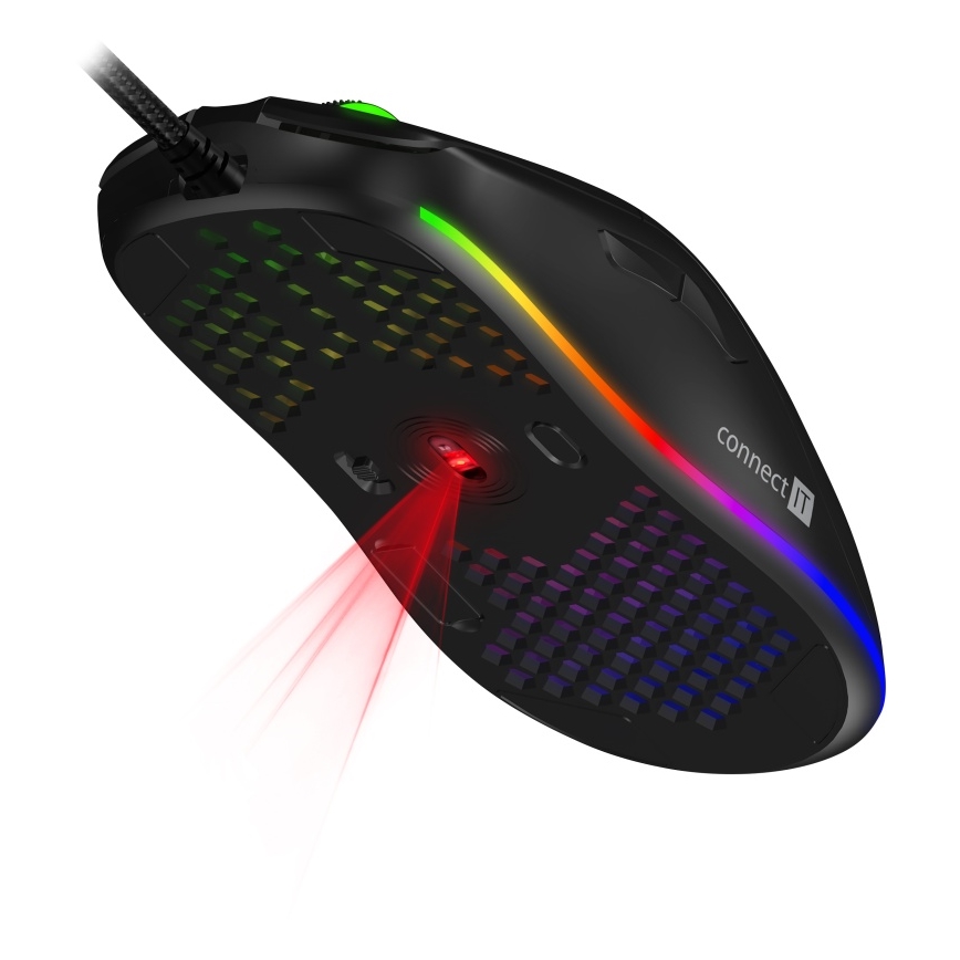 CONNECT IT CMO-5511-BK -Rato para jogos LED RGB com fios 200-12800 DPI preto