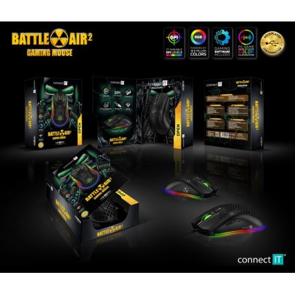 CONNECT IT CMO-5511-BK -Rato para jogos LED RGB com fios 200-12800 DPI preto