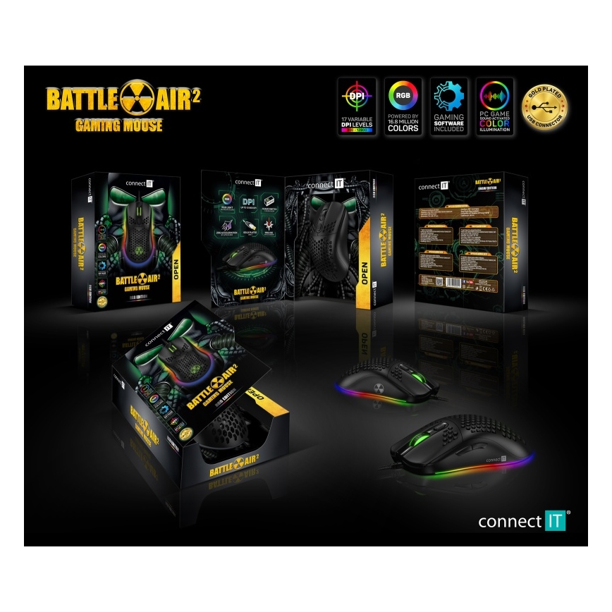 CONNECT IT CMO-5511-BK -Rato para jogos LED RGB com fios 200-12800 DPI preto