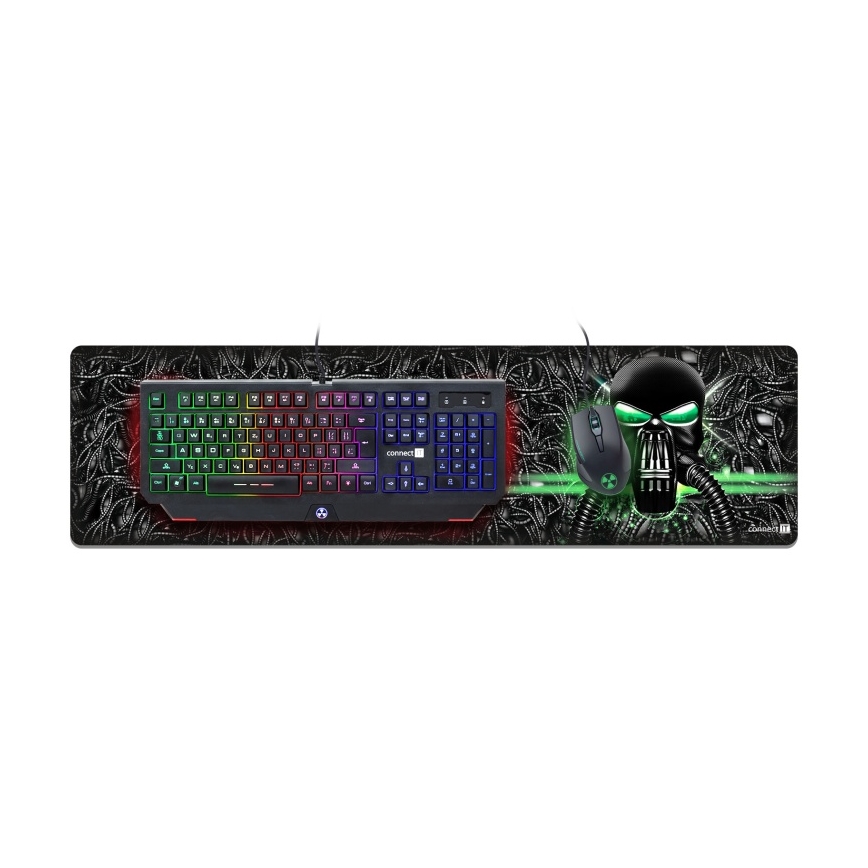 CONNECT IT CMP-1110-LG - Tapete para teclado e rato 88,6x24,5 cm preto/verde