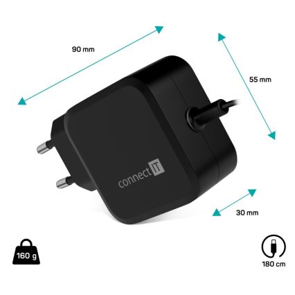CONNECT IT CNP-1660-BK - Adaptador de alimentação universal para portáteis USB-C 67W