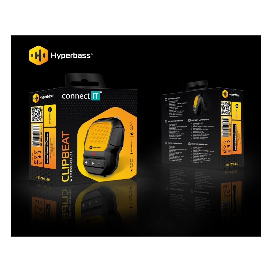 CONNECT IT HSP-1010-BK - Coluna sem fios com microfone ClipBEAT 2W/5V 560 mAh IPX7 preta/amarela