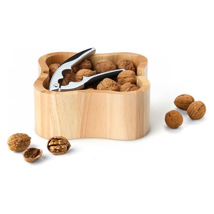 Continenta C3199 - Tigela para nozes com um quebra-nozes 24,5x24,5x8 cm borracha de figueira