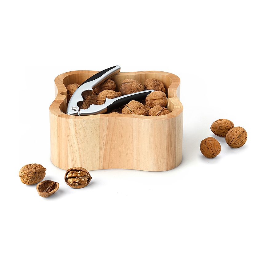Continenta C3199 - Tigela para nozes com um quebra-nozes 24,5x24,5x8 cm borracha de figueira