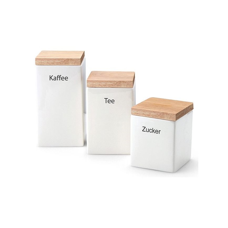 Continenta C3913 - Caixa para alimentos em cerâmica com tampa 10x10x16,5 cm borracha de figueira