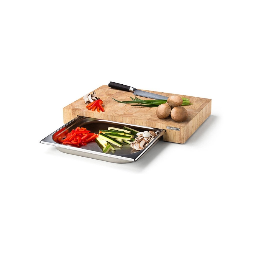 Continenta C4026 - Tábua de cortar de cozinha com taça 39x27 cm de borracha de figueira
