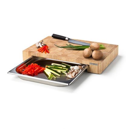 Continenta C4027 - Tábua de cortar de cozinha com tigela 48x32,5 cm de borracha de figueira