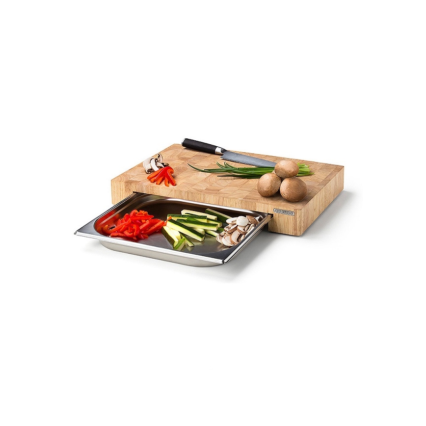 Continenta C4027 - Tábua de cortar de cozinha com tigela 48x32,5 cm de borracha de figueira