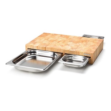 Continenta C4028 - CONJUNTO 1x tábua de cortar de cozinha 50x32,5 cm + 3x tigela de borracha de figueira
