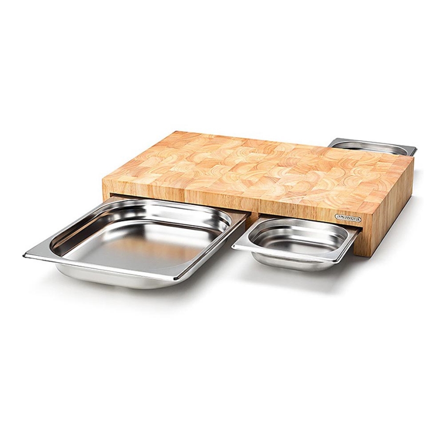 Continenta C4028 - CONJUNTO 1x tábua de cortar de cozinha 50x32,5 cm + 3x tigela de borracha de figueira