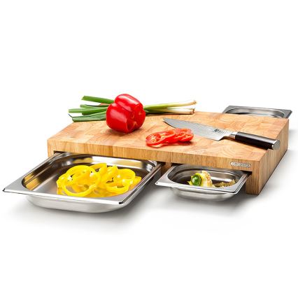 Continenta C4028 - CONJUNTO 1x tábua de cortar de cozinha 50x32,5 cm + 3x tigela de borracha de figueira