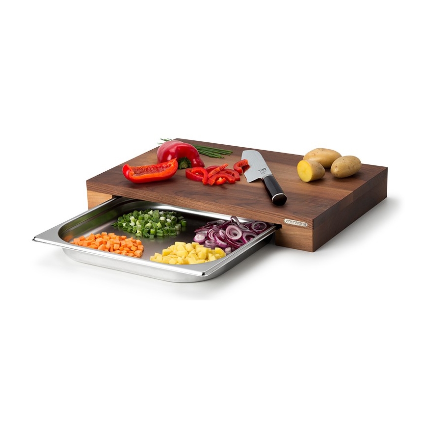 Continenta C4210 - Tábua de cortar de cozinha com tigela 39x27 cm de nogueira