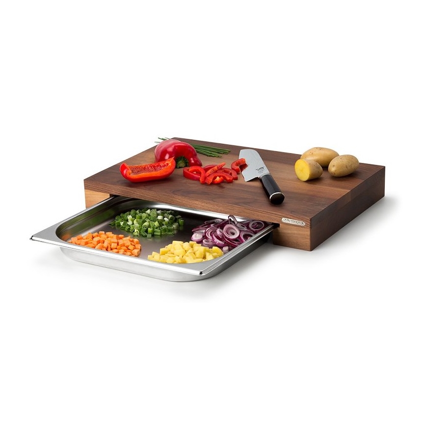 Continenta C4211 - Tábua de cortar de cozinha com tigela 48x32,5 cm nogueira