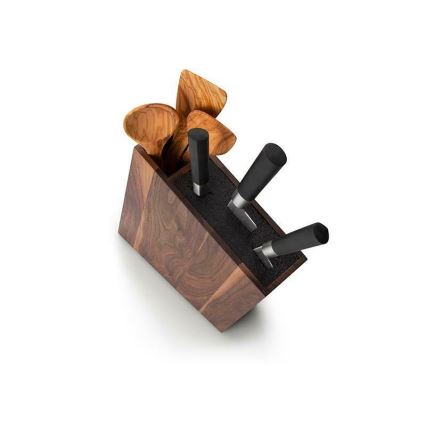Continenta C4251- Suporte para facas com inserção flexível e compartimento 31x8x24,5 cm de nogueira