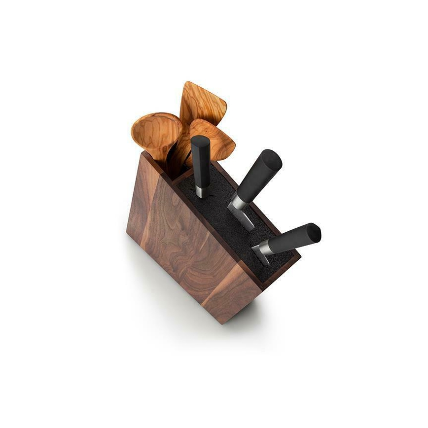 Continenta C4251- Suporte para facas com inserção flexível e compartimento 31x8x24,5 cm de nogueira