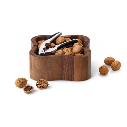 Continenta C4895 - Tigela para nozes com um quebra-nozes 24,5x24,5x8 cm madeira de nogueira