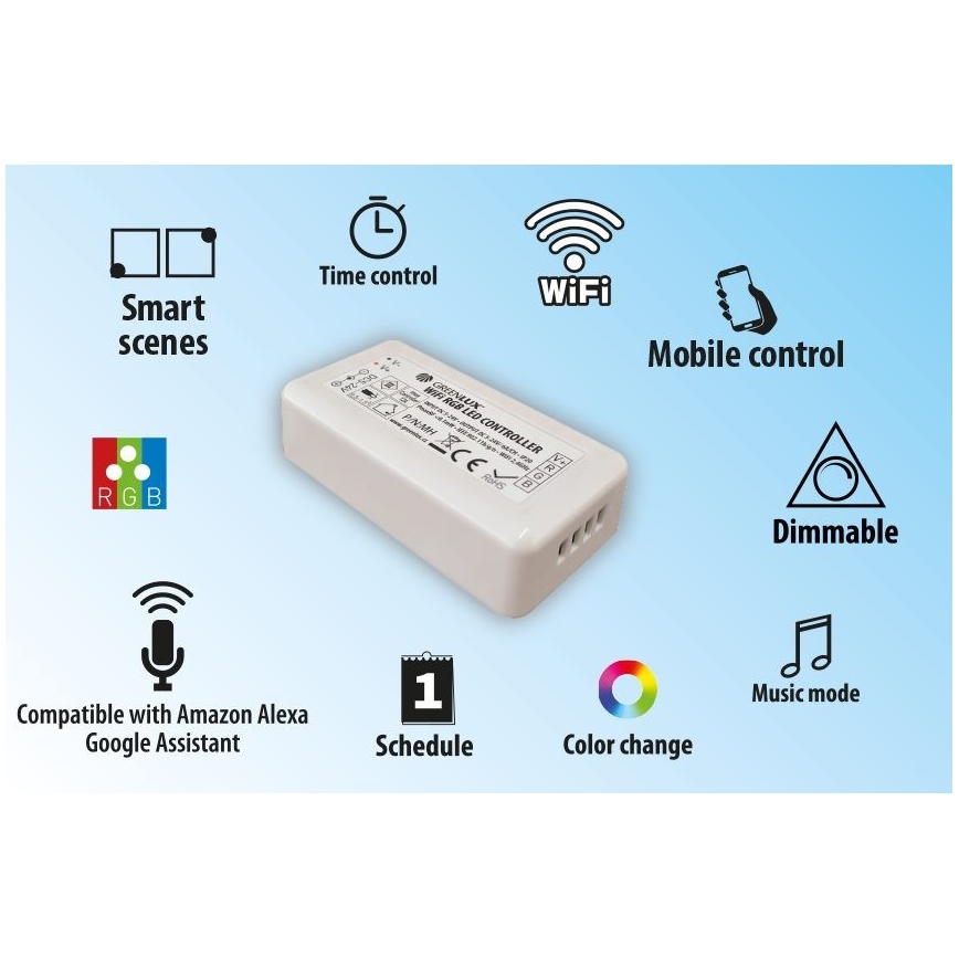 Controlador inteligente para tiras LED RGB 5-24V Wi-Fi Tuya