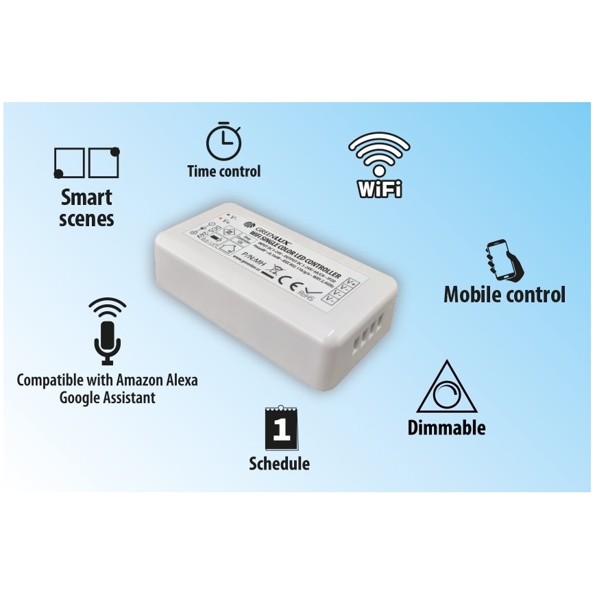 Controlador inteligente para tiras LED unicolor 5-24V Wi-Fi Tuya