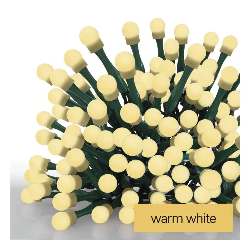 Cordão de luzes de Natal LED 300 LEDs, 230 V, 8 funções, 35 m, IP44, branco quente