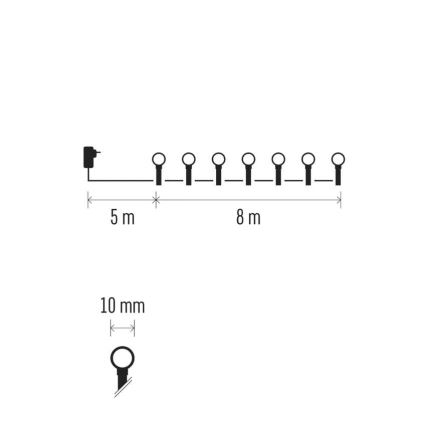 Cordão de luzes de Natal LED para exterior 80 LEDs / 8 funções 13 m multicolorido IP44