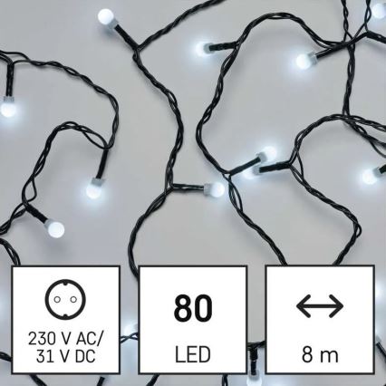 Cordão de luzes LED para exterior, 80 LEDs / 8 funções, 13 m, branco frio, IP44