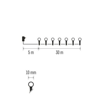 Cordão de luzes LED para Natal — 300 LEDs / 8 funções, 35 m, IP44, branco quente