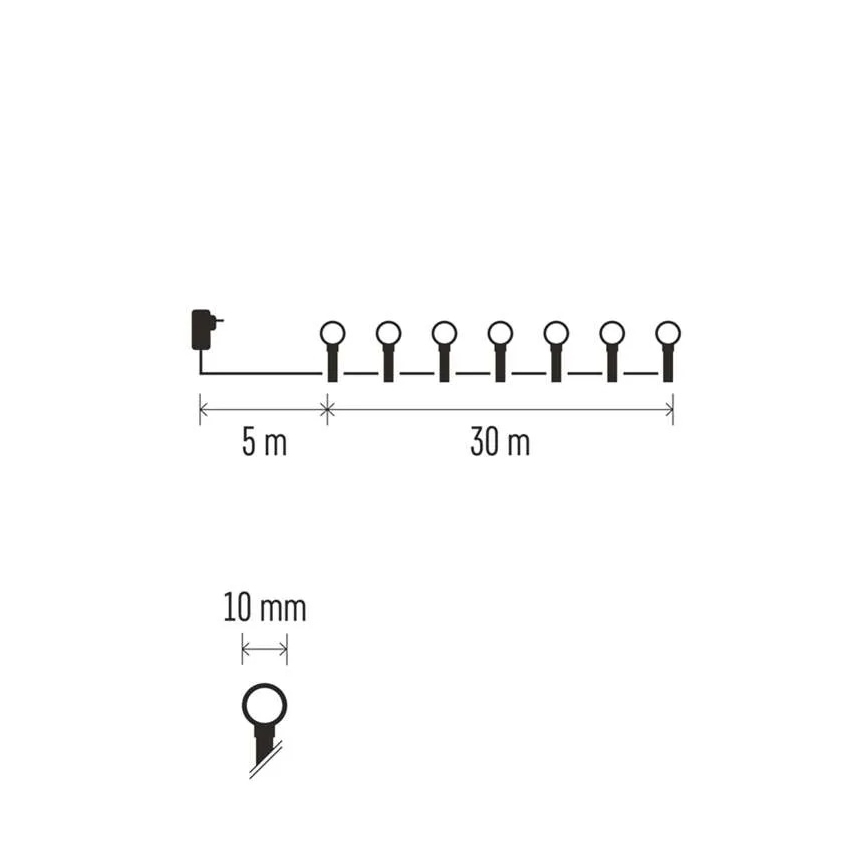 Cordão de luzes LED para Natal — 300 LEDs / 8 funções, 35 m, IP44, branco quente