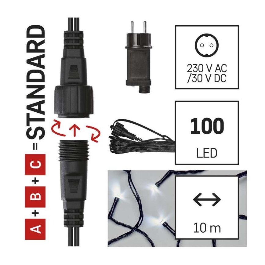 Corrente de Natal exterior LED 100xLED/15m IP44 branco frio