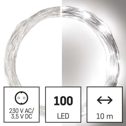 Corrente de Natal exterior LED 100xLED/15m IP44 branco frio