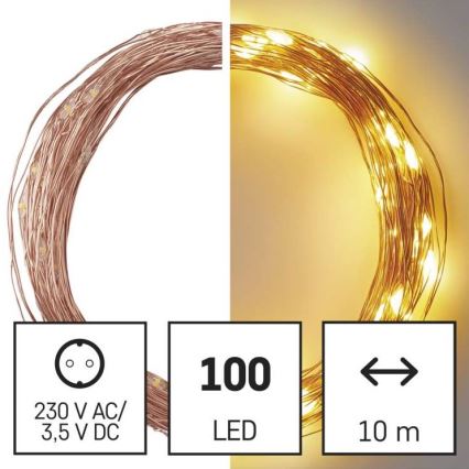 Corrente de Natal exterior LED 100xLED/15m IP44 branco quente