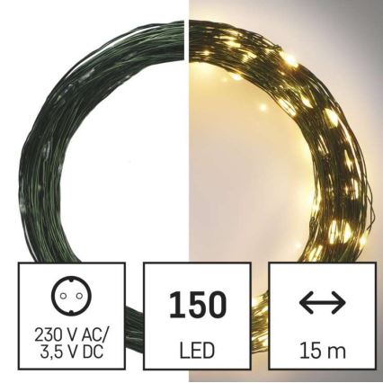 Corrente de Natal exterior LED 150xLED/20m IP44 branco quente