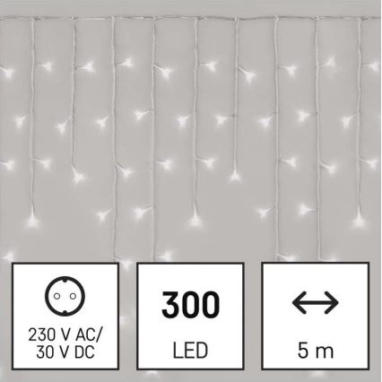 Corrente de Natal exterior LED 300xLED/8 modos 10m IP44 branco frio + controlo remoto