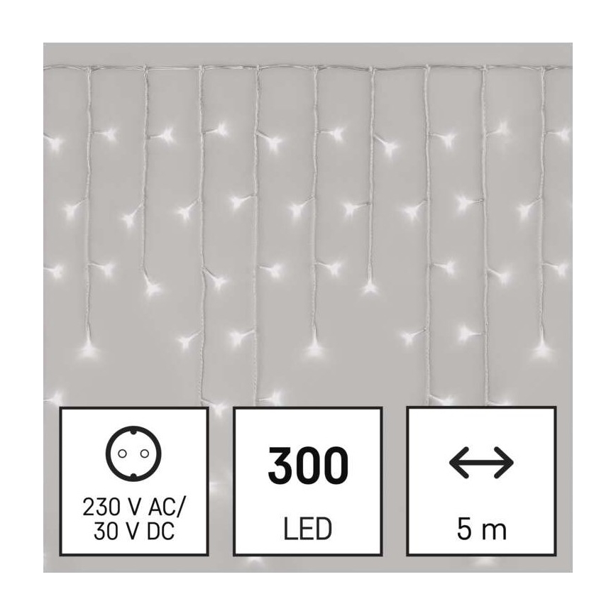 Corrente de Natal exterior LED 300xLED/8 modos 10m IP44 branco frio + controlo remoto