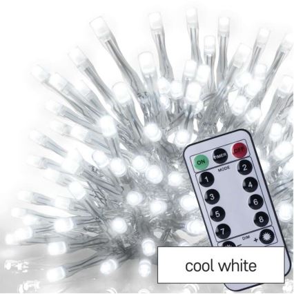 Corrente de Natal exterior LED 300xLED/8 modos 10m IP44 branco frio + controlo remoto