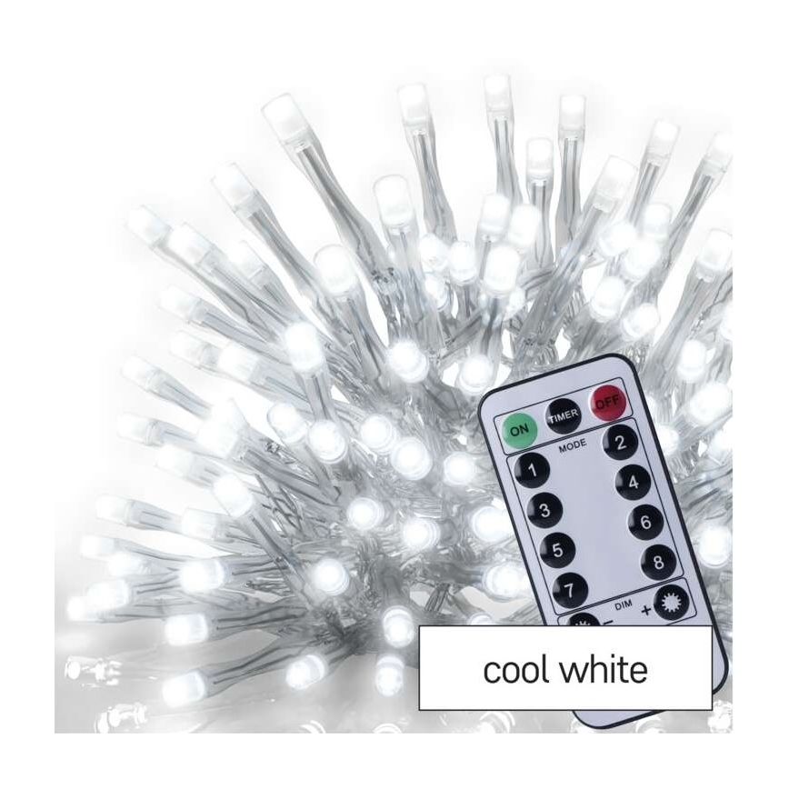 Corrente de Natal exterior LED 300xLED/8 modos 10m IP44 branco frio + controlo remoto