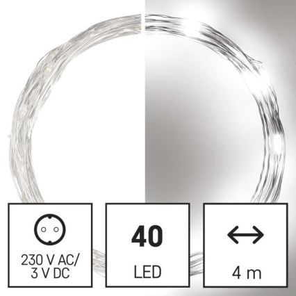 Corrente de Natal exterior LED 40xLED/9m IP44 branco frio