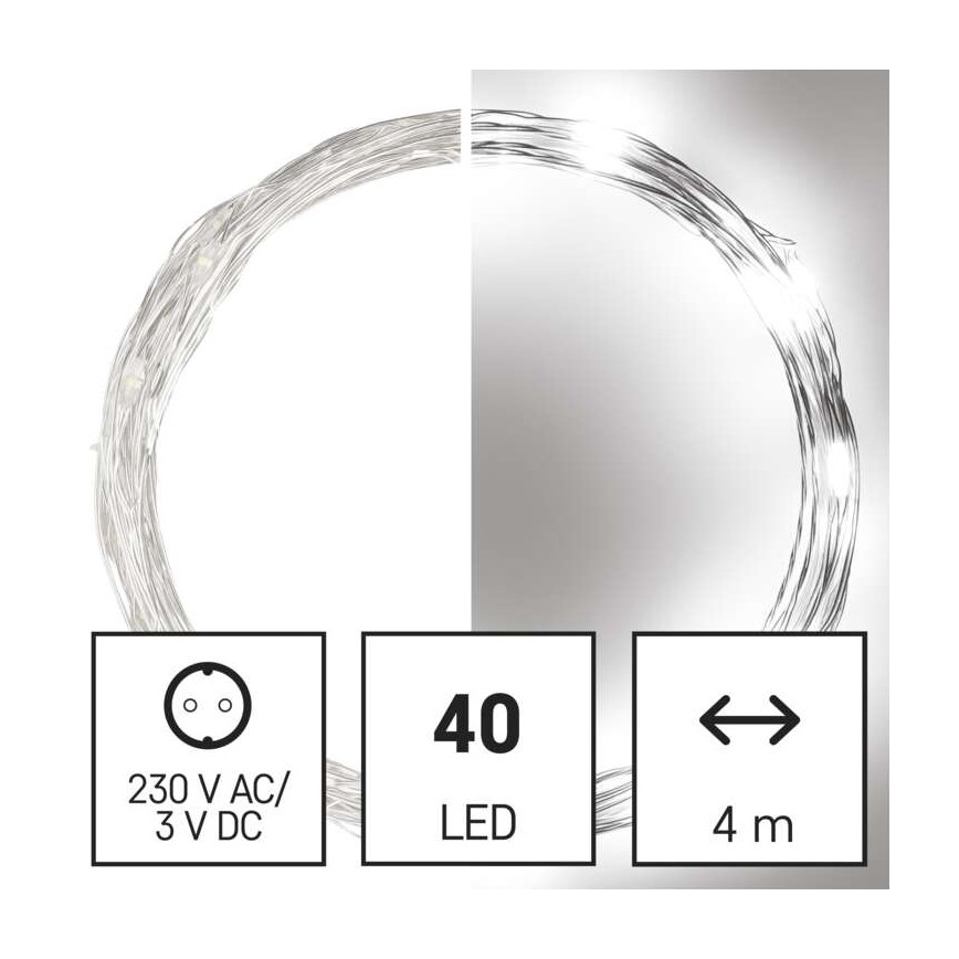 Corrente de Natal exterior LED 40xLED/9m IP44 branco frio