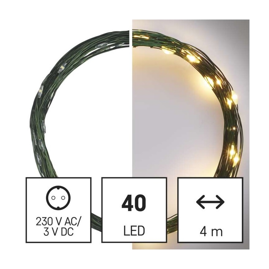 Corrente de Natal exterior LED 40xLED/9m IP44 branco quente