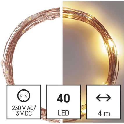 Corrente de Natal exterior LED 40xLED/9m IP44 branco quente