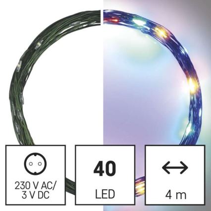 Corrente de Natal exterior LED 40xLED/9m IP44 multicolor