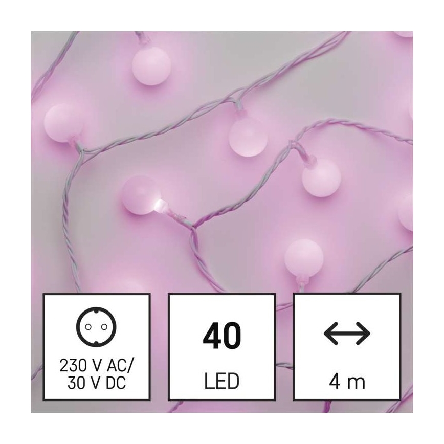 Corrente de Natal exterior LED 40xLED/9m IP44 rosa