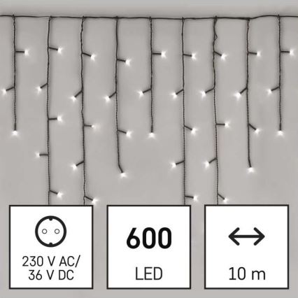 Corrente de Natal exterior LED 600xLED/8 modos 15m IP44 branco frio