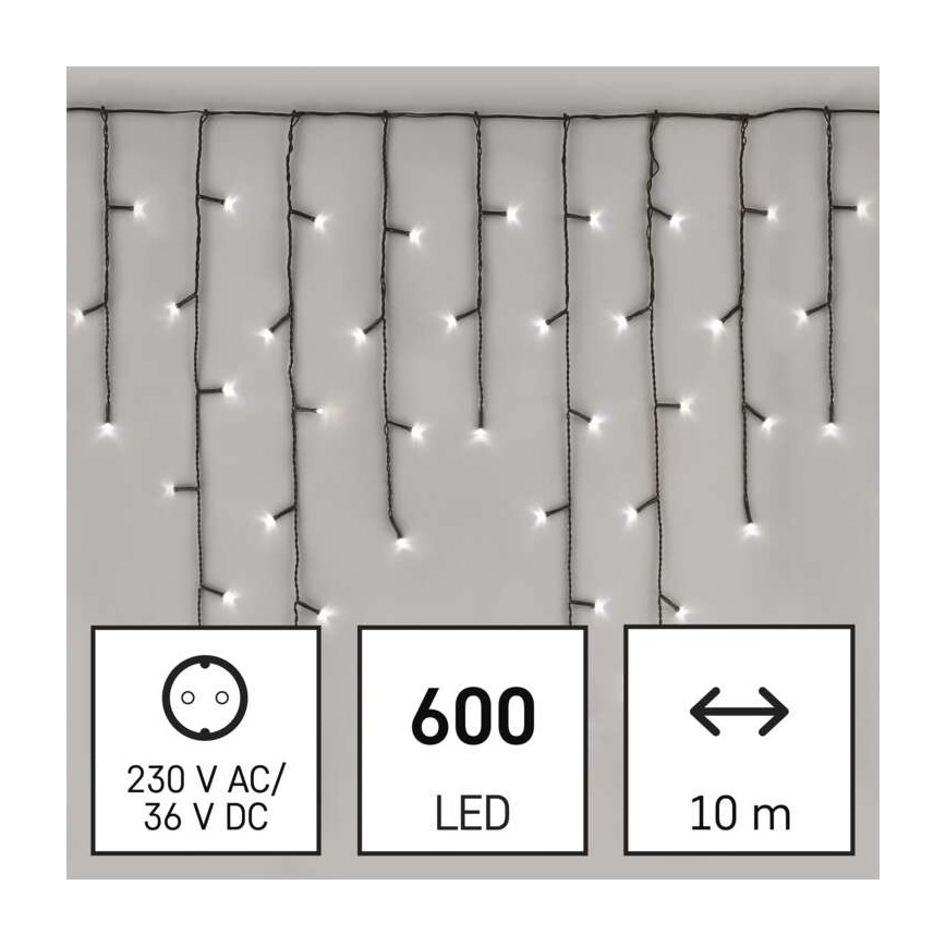 Corrente de Natal exterior LED 600xLED/8 modos 15m IP44 branco frio