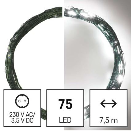 Corrente de Natal exterior LED 75xLED/12,5m IP44 branco frio