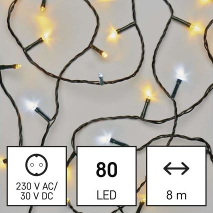 Corrente de Natal exterior LED 80xLED/13m IP44 branco quente/frio