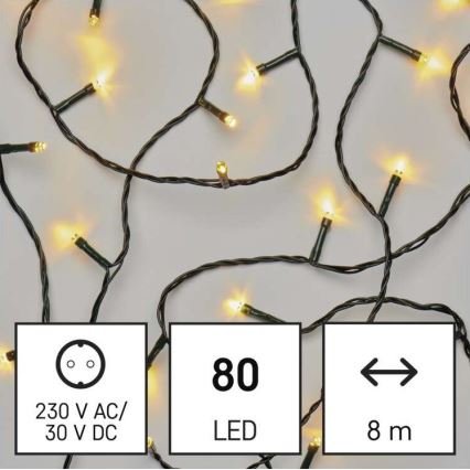 Corrente de Natal exterior LED 80xLED/13m IP44 branco quente