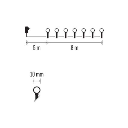Corrente de Natal exterior LED 80xLED/13m IP44 branco quente